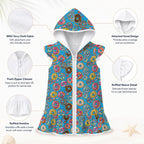 Doughnuts On Blue Girl's Hooded Beach Cover-Up
