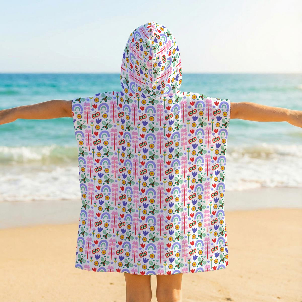 Rainbows And Butterflies Kid's Hooded Towel Poncho