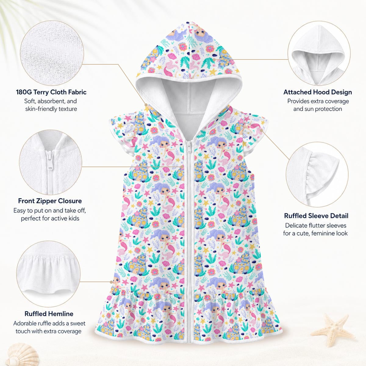 Mermaid World Girl's Hooded Beach Cover-Up