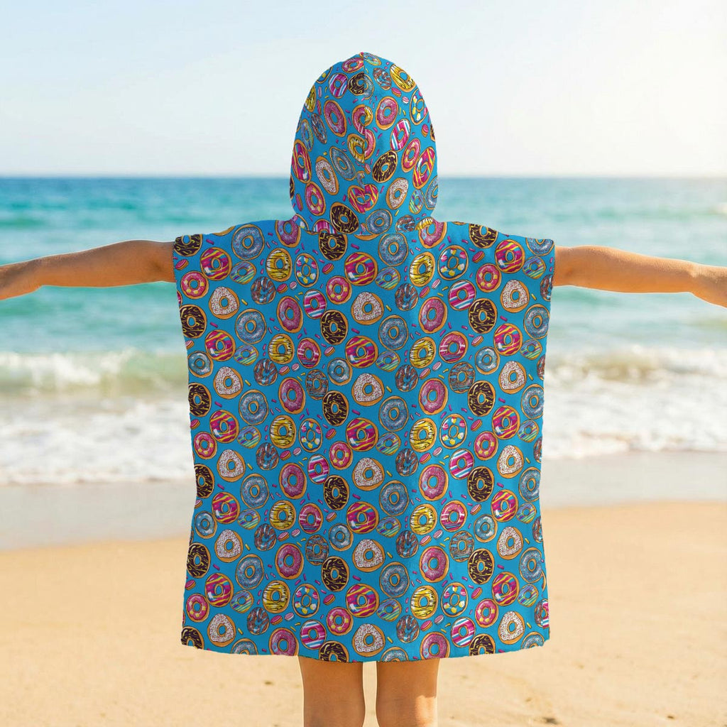 Doughnuts On Blue Kid's Hooded Towel Poncho