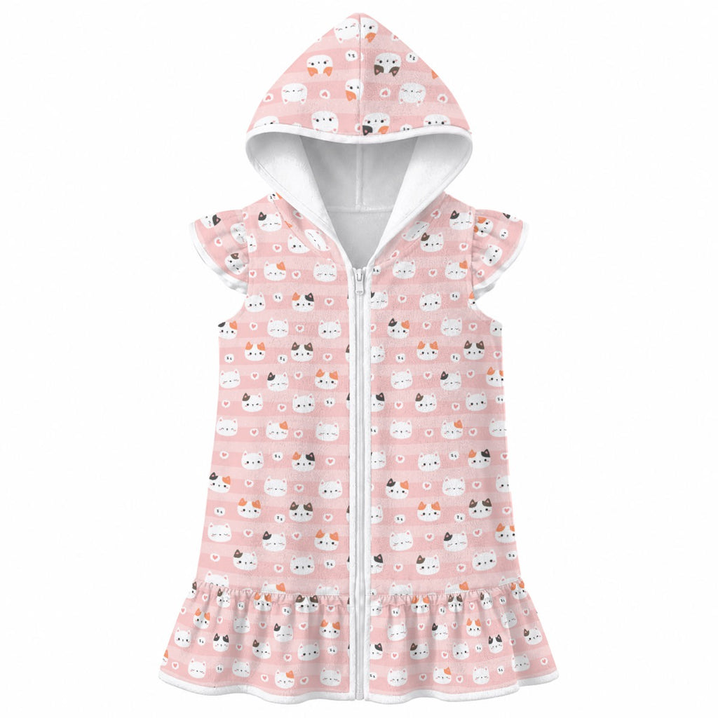 Pink Cats Girl's Hooded Beach Cover-Up