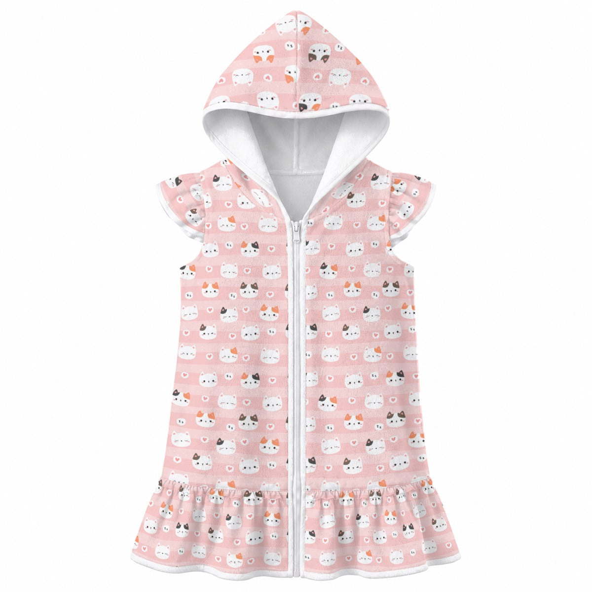 Pink Cats Girl's Hooded Beach Cover-Up