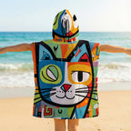 Bright Graffiti Cat Kid's Hooded Towel Poncho