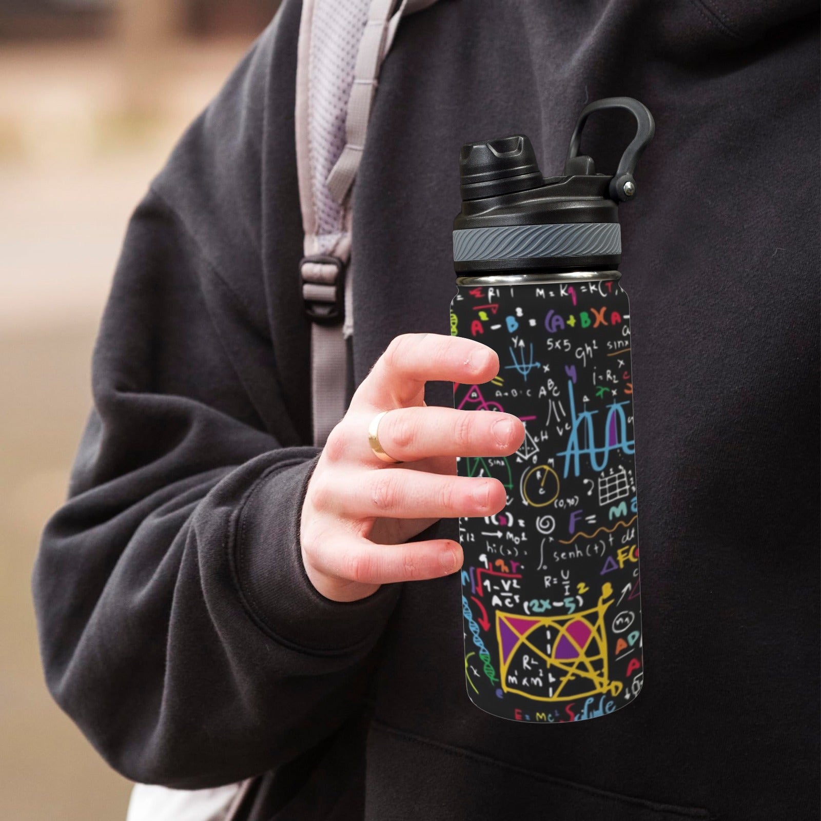 Math Scribbles - Insulated Water Bottle with Dual-Use Lid (18oz) Insulated Water Bottle with Dual-Use Lid (18oz) Maths Printed Offshore