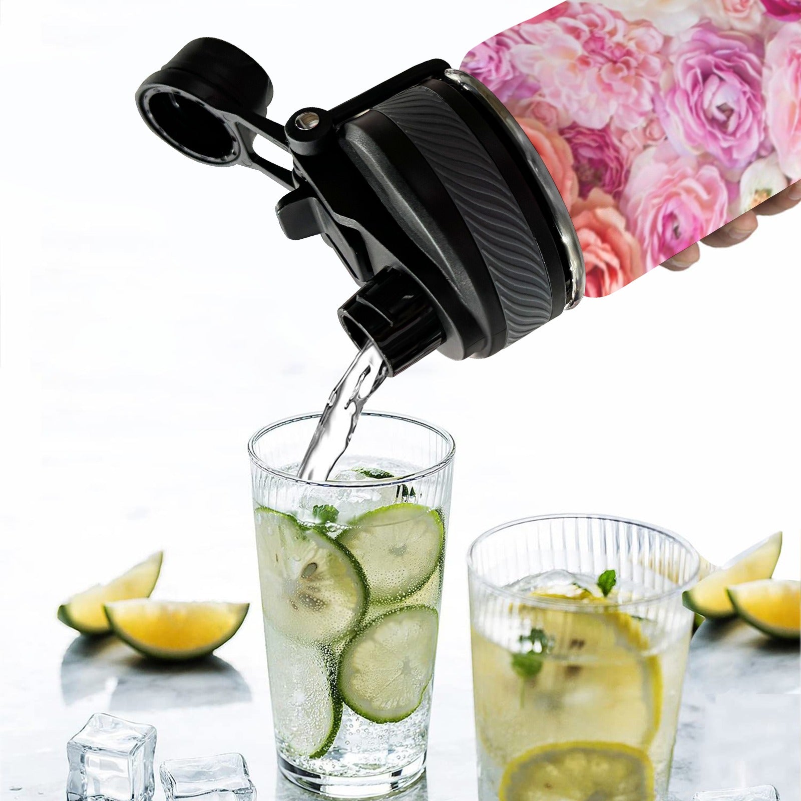 Pink Floral - Insulated Water Bottle with Dual-Use Lid (18oz) Insulated Water Bottle with Dual-Use Lid (18oz) Plants Printed Offshore