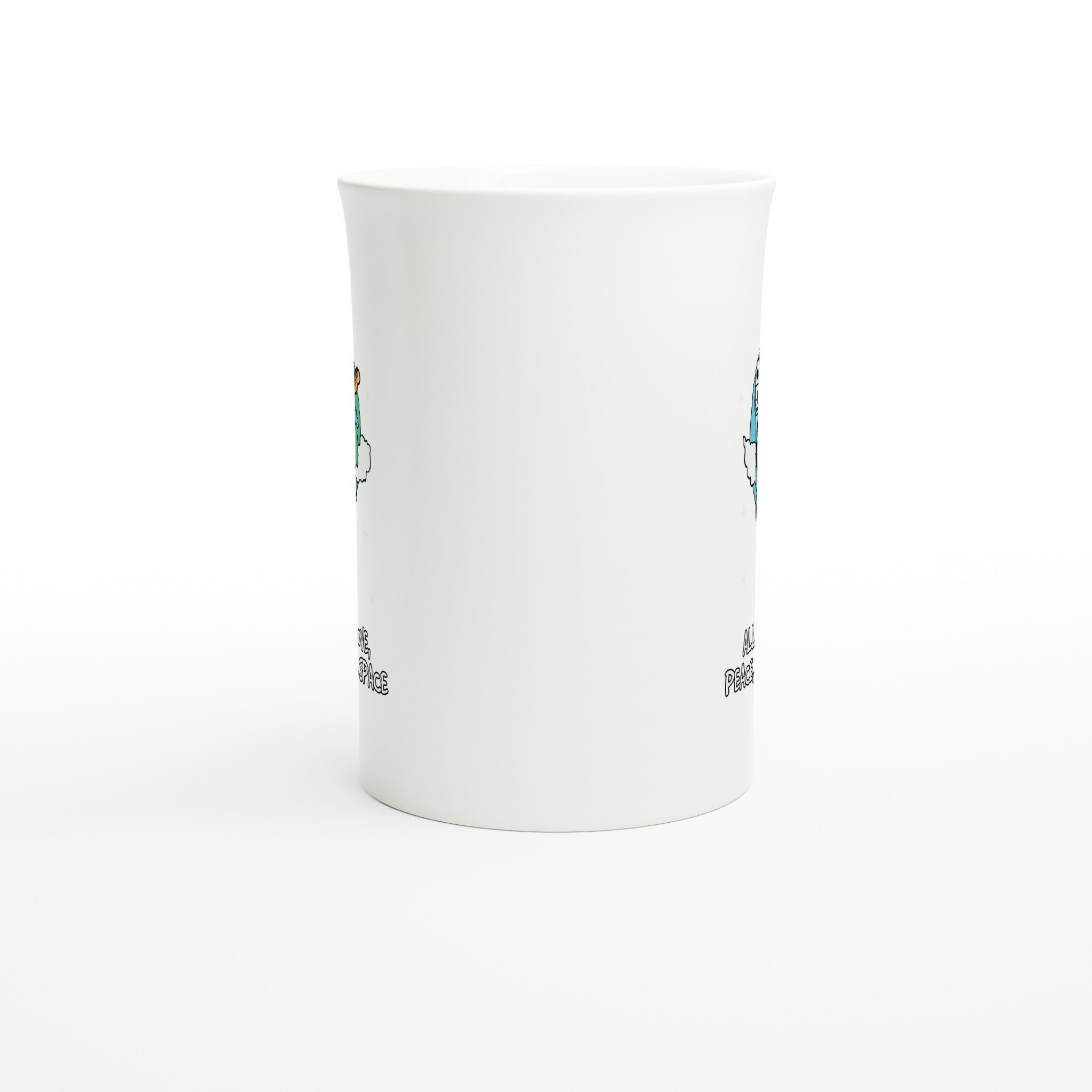 Astronaut, All We Need Is Love, Peace And A Little Space - White 10oz Porcelain Slim Mug Porcelain Mug Globally Fulfilled Space