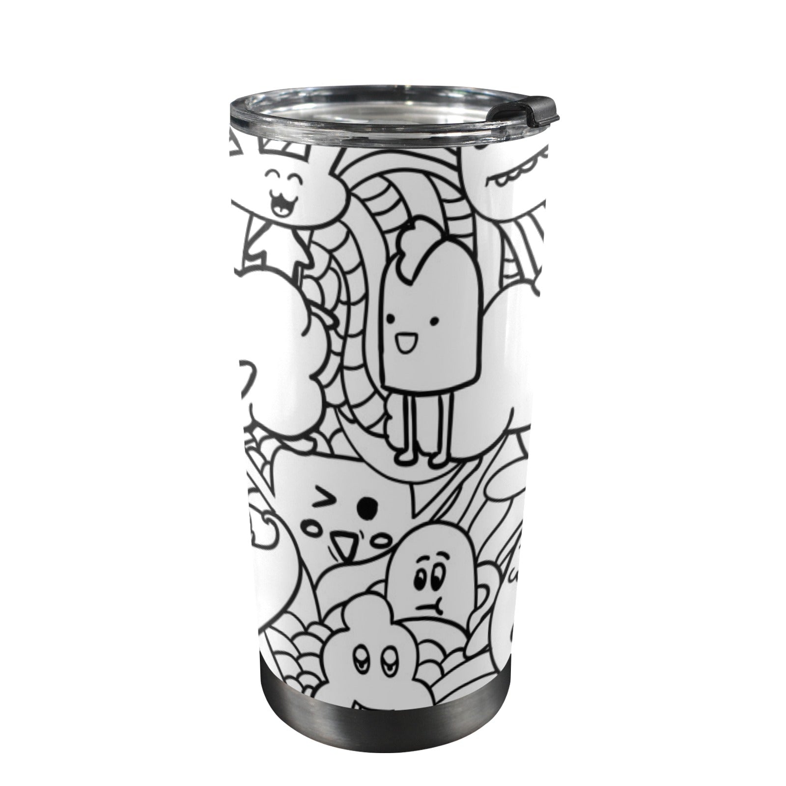 Black And White Creatures - 20oz Mobile Tumbler with Lid (Black Lock) One Size 20oz Travel Mug Printed Offshore Sci Fi