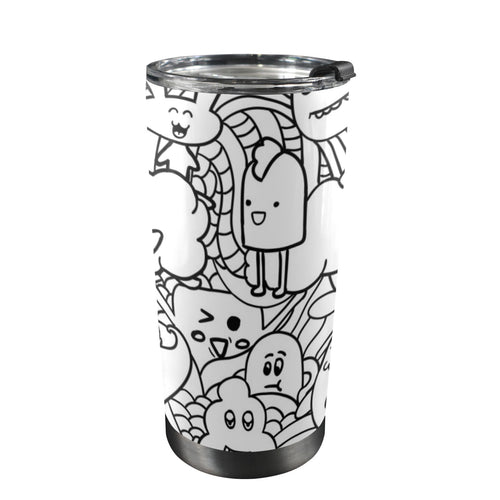 Black And White Creatures - 20oz Mobile Tumbler with Lid (Black Lock) One Size 20oz Travel Mug Printed Offshore Sci Fi