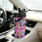 Bright Pink Floral 20oz Tea Tumbler with Carry Handle