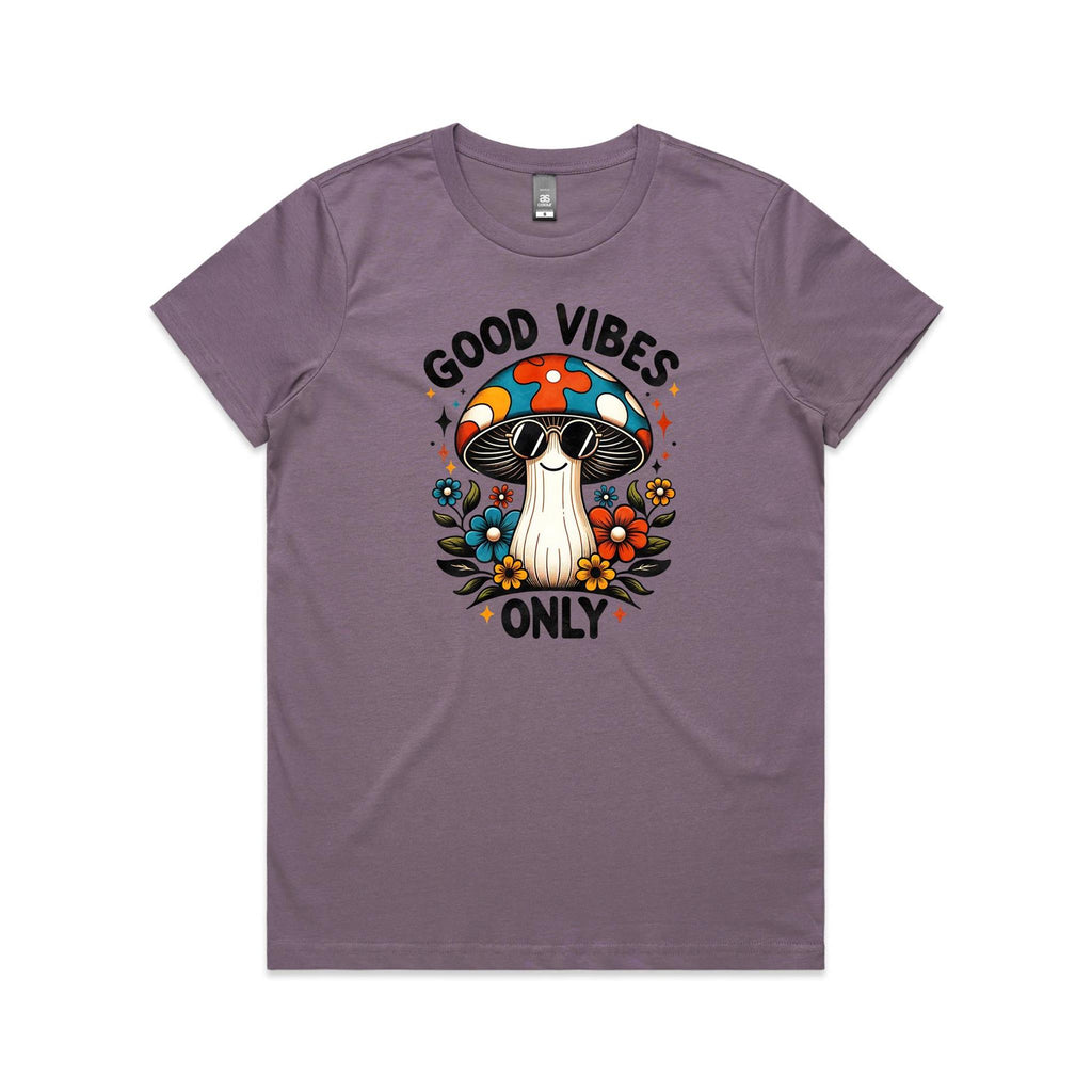 Good Vibes Only, Hippie Mushroom With Sunglasses - Womens T-shirt