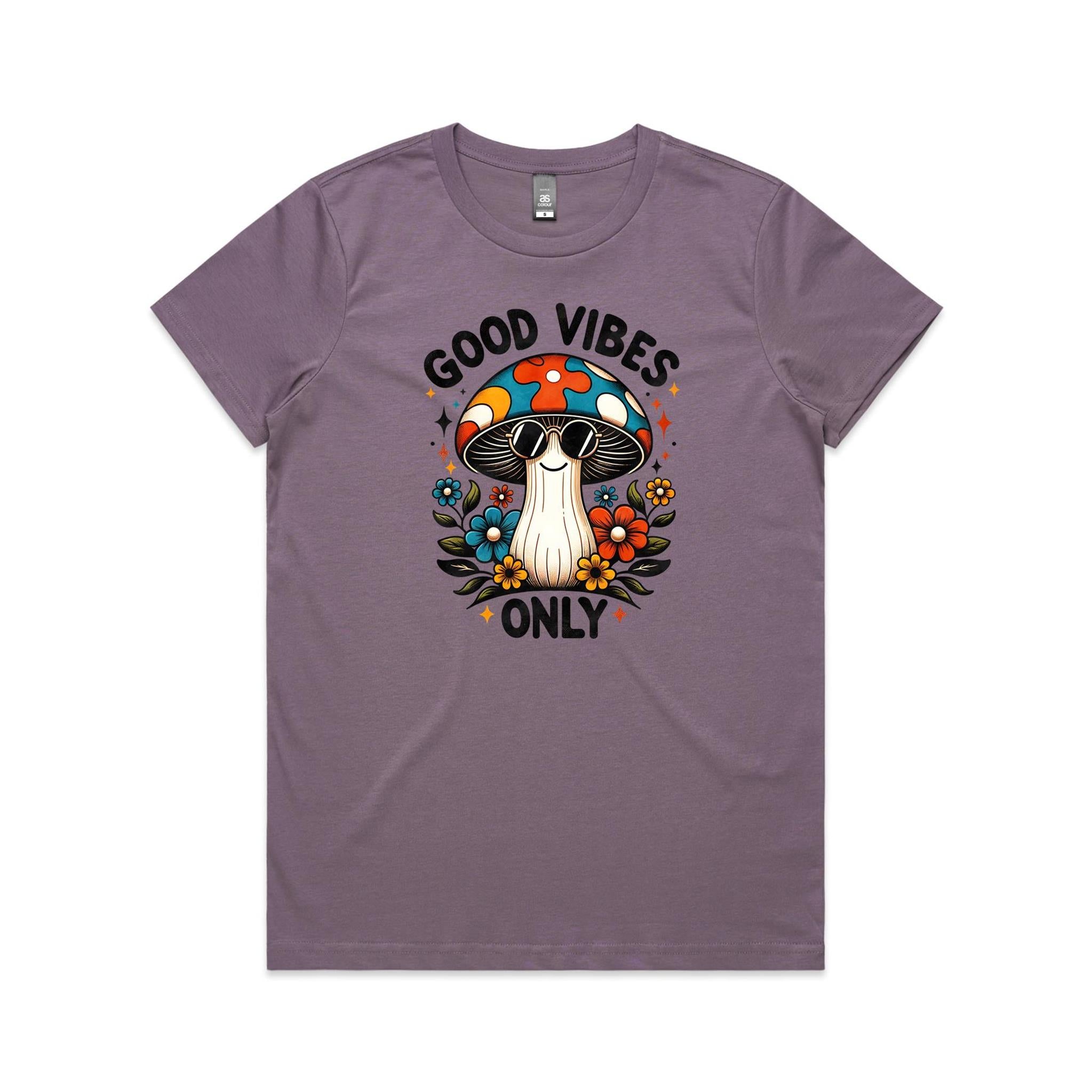 Good Vibes Only, Hippie Mushroom With Sunglasses - Womens T-shirt