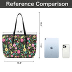 Bright Floral And Leaves PU Leather Tote Bag Large