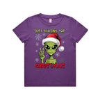 Just Waiting For Christmas, Alien - Kids Youth T-shirt Purple Kids Christmas T-shirt Christmas Printed In Australia