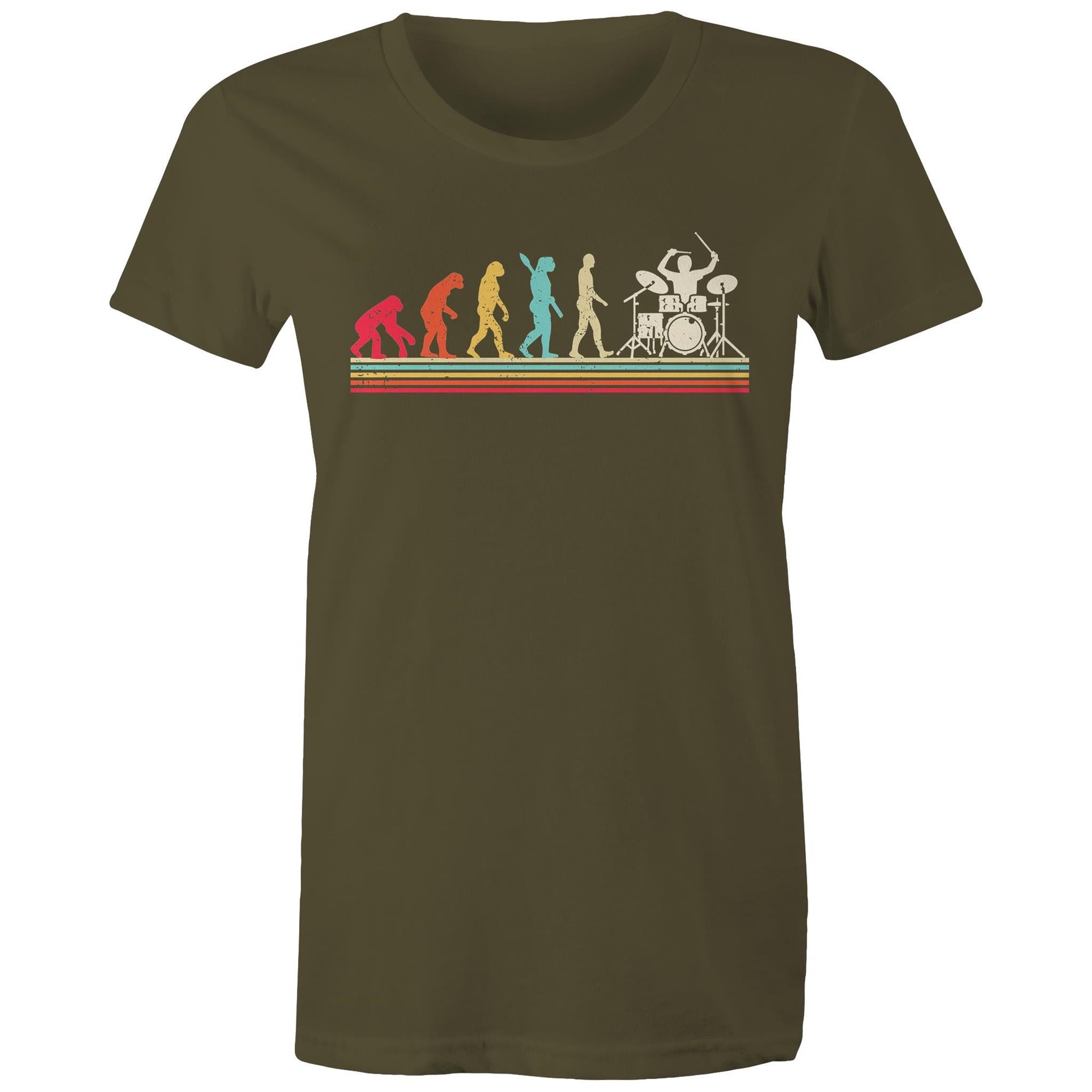 Drummer Evolution - Womens T-shirt Army Womens T-shirt Music Printed In Australia