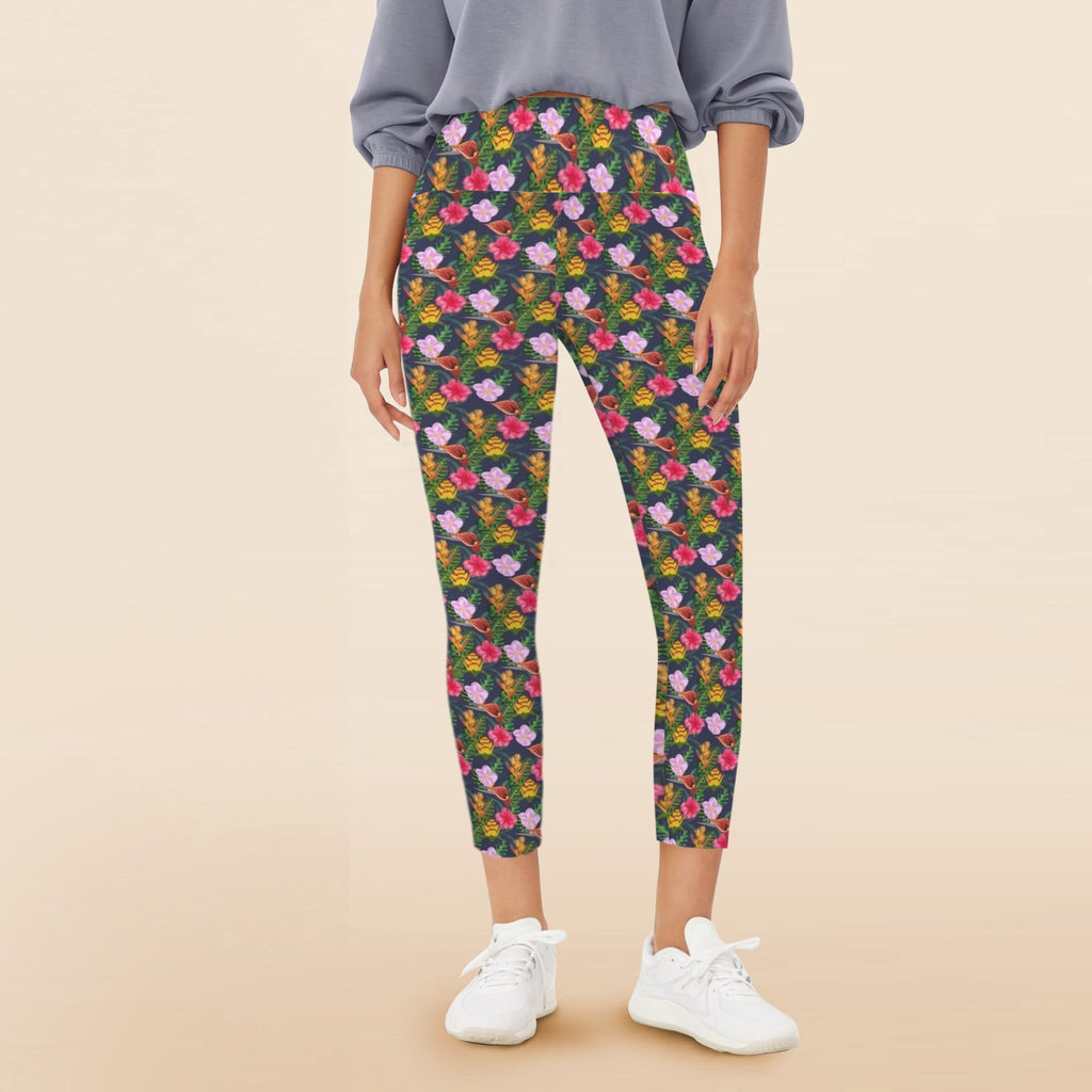 Tropical Floral Women's High Waist Pockets Yoga Leggings 5XL Women's High Waist Pockets Yoga Leggings Plants Printed Offshore