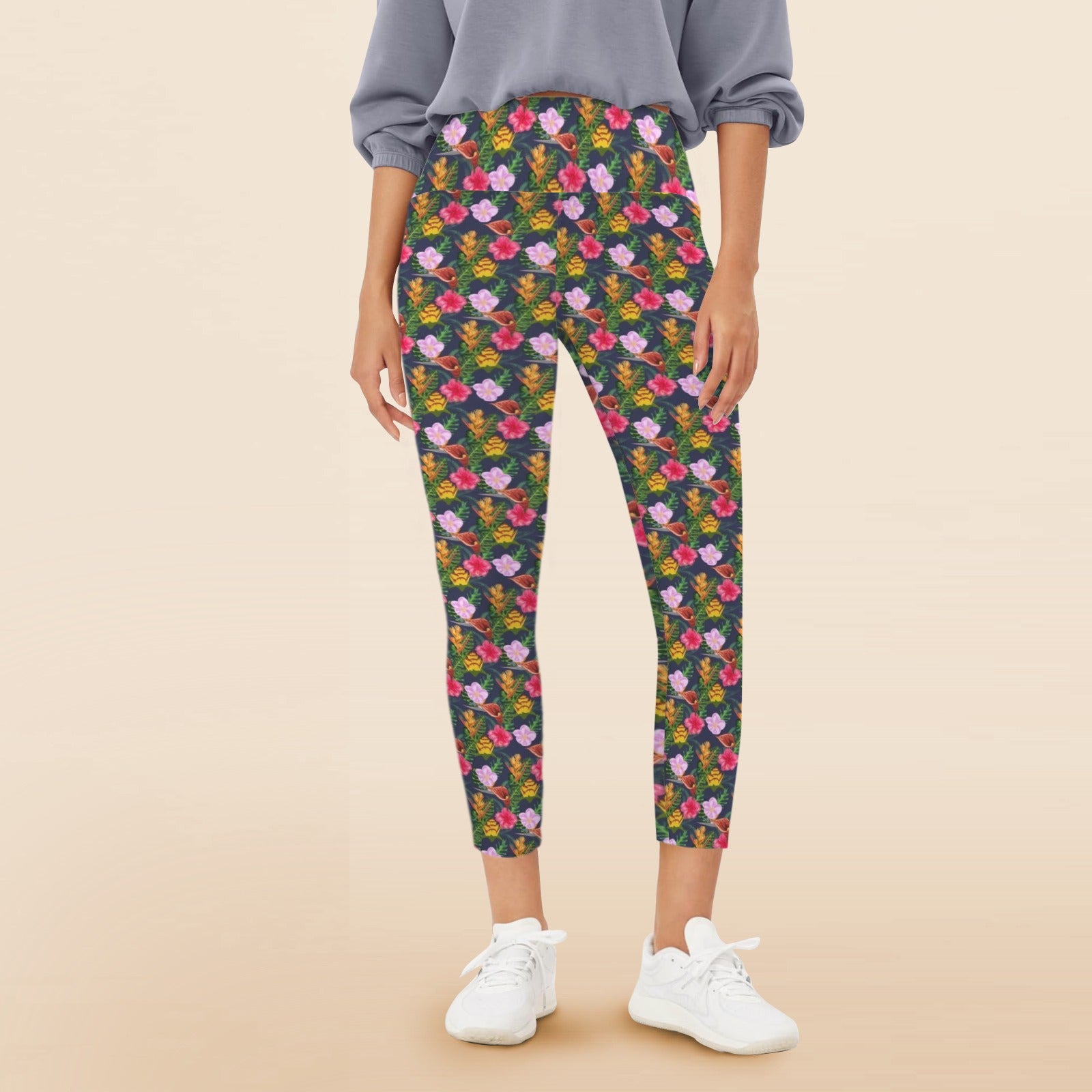 Tropical Floral Women's High Waist Pockets Yoga Leggings 5XL Women's High Waist Pockets Yoga Leggings Plants Printed Offshore