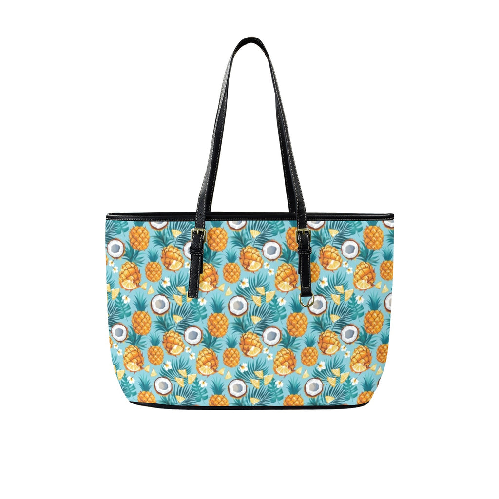Pineapple Coconut PU Leather Tote Bag Large One Size Leather Tote Bag-Large Food Printed Offshore