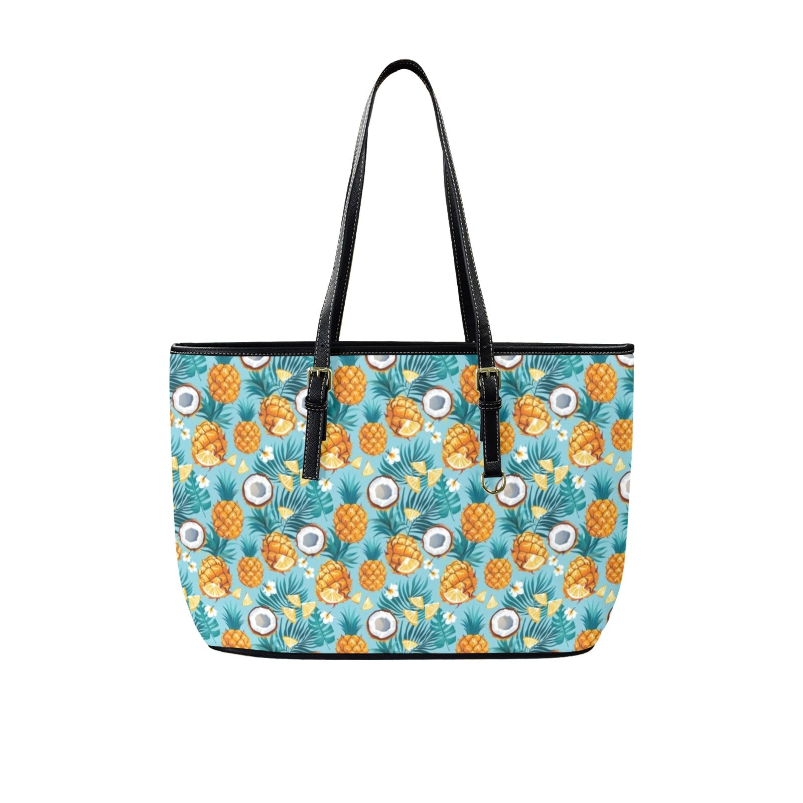 Pineapple Coconut PU Leather Tote Bag Large One Size Leather Tote Bag-Large Food Printed Offshore