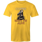Coffee Keeps Me Alive, Skeleton - Mens T-Shirt Yellow Mens T-shirt Coffee Printed In Australia