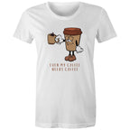 Even My Coffee Needs Coffee - Womens T-shirt White Womens T-shirt Coffee Printed In Australia