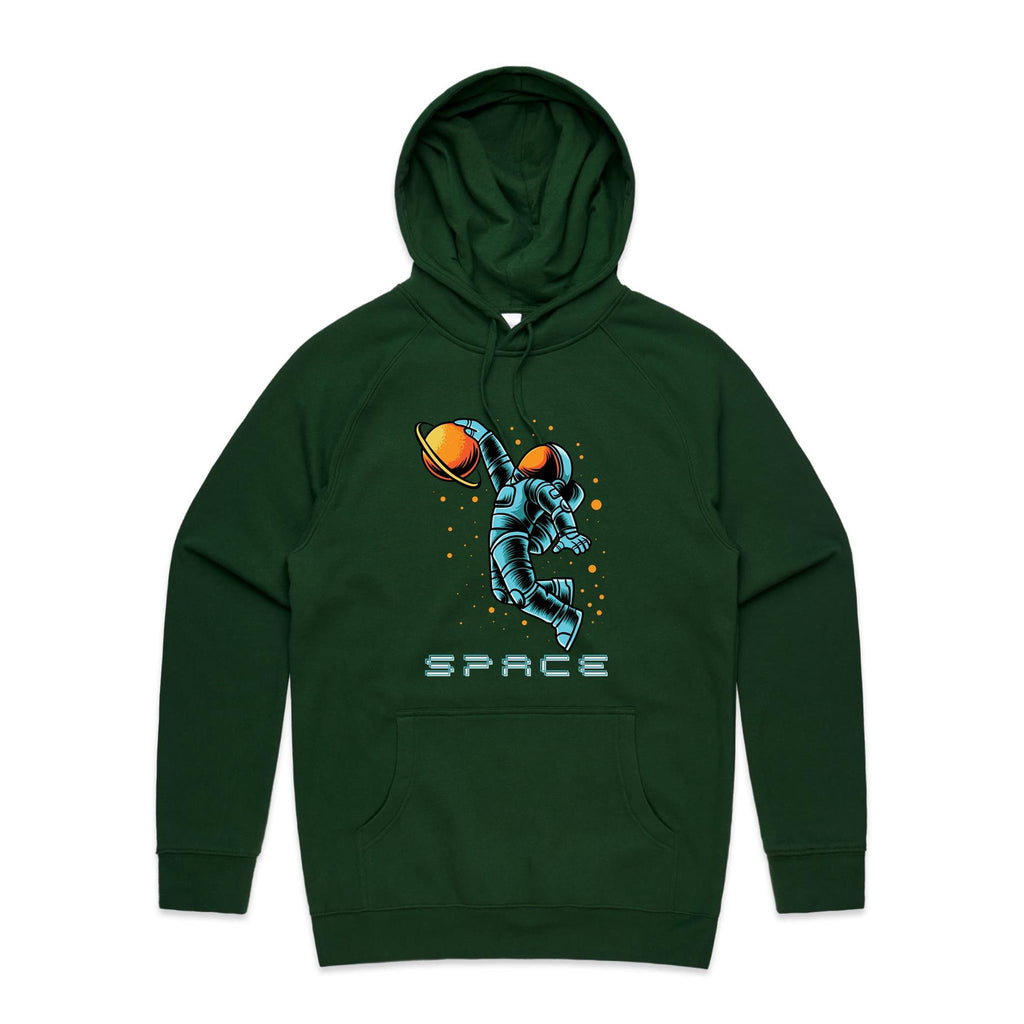 Astronaut Basketball - Mens Hoodie Forest Green Mens Hoodie Printed In Australia Space