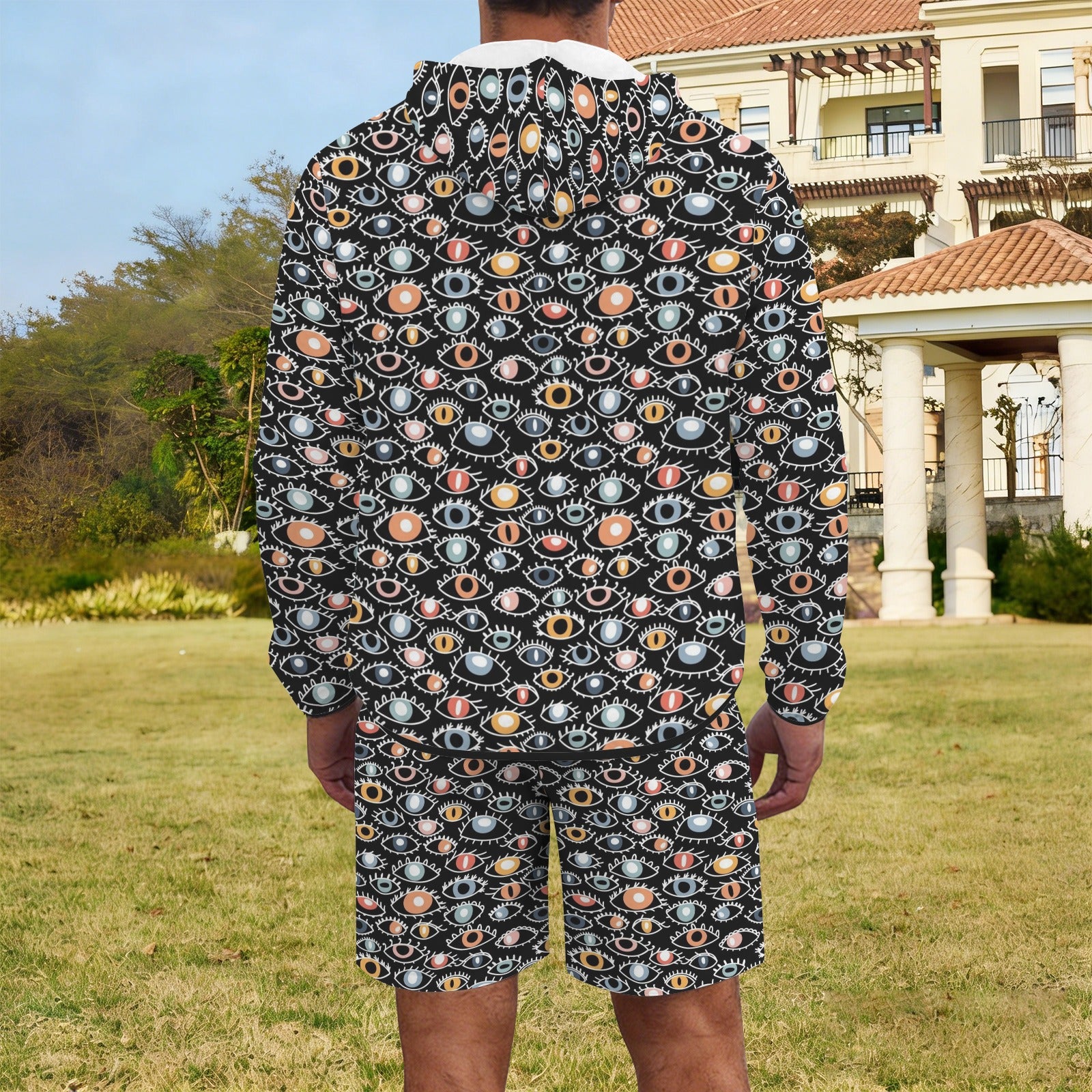 Eyes On Black Men's Lightweight Sun Hoodie & Shorts Set Men's Lightweight Sun Hoodie & Shorts Printed Offshore