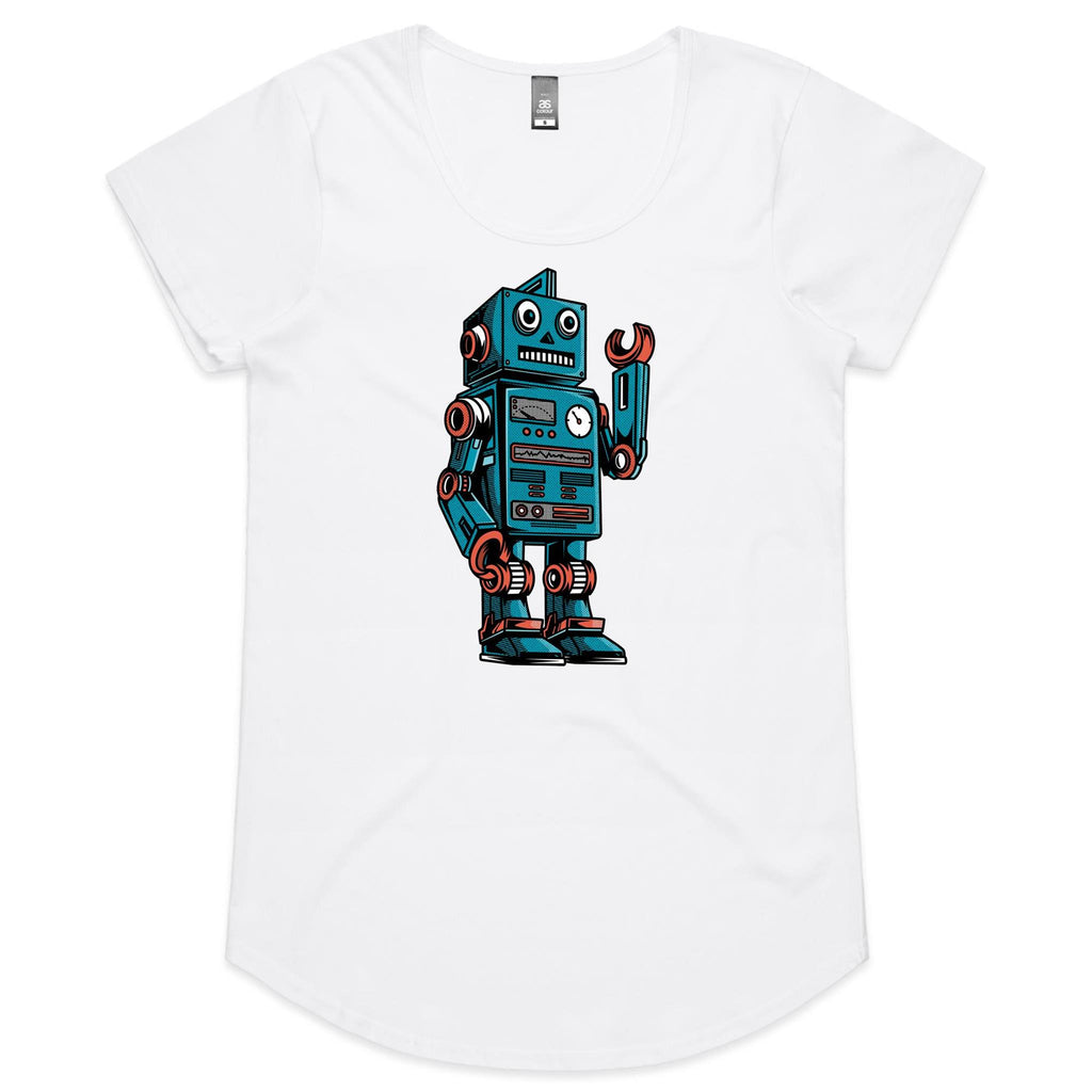 Robot - Womens Scoop Neck T-Shirt White Womens Scoop Neck T-shirt Printed In Australia Sci Fi