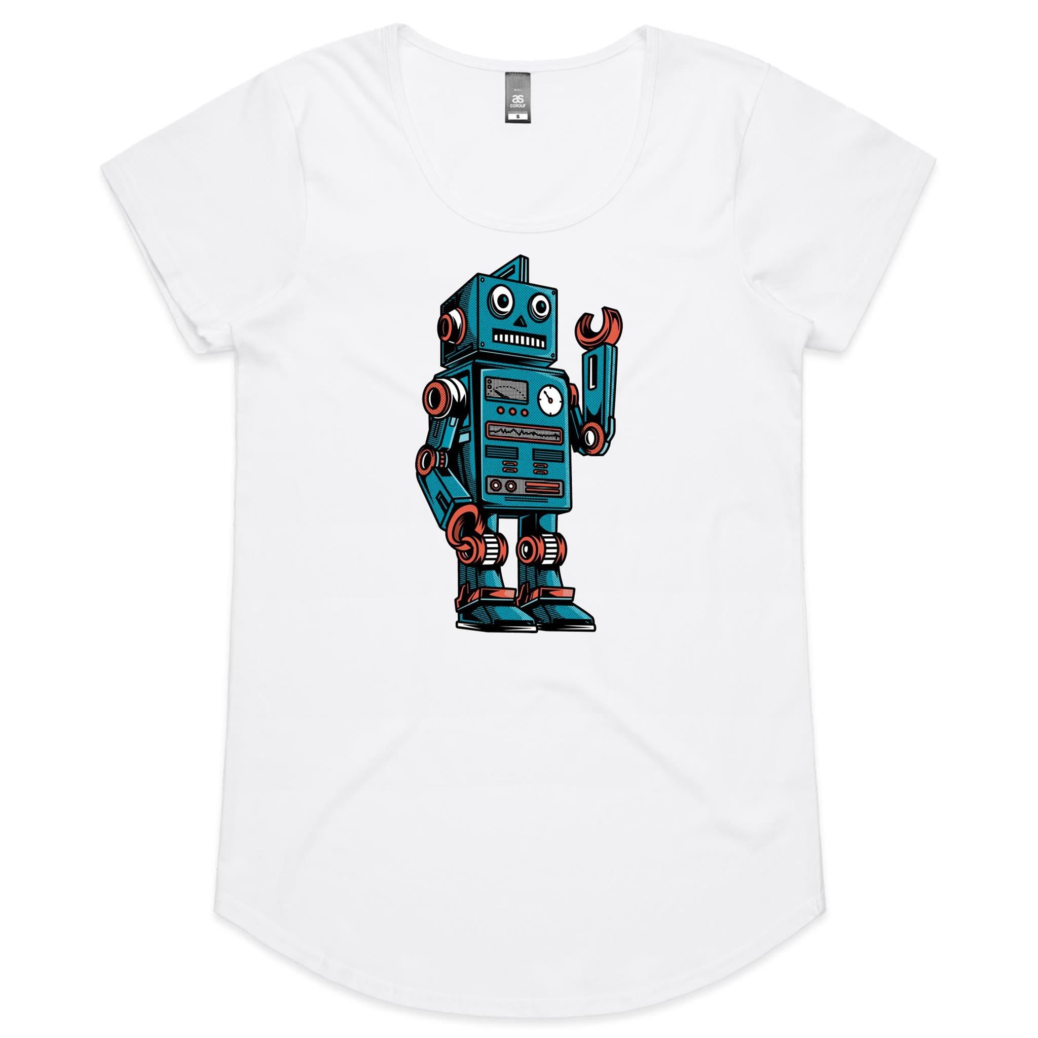 Robot - Womens Scoop Neck T-Shirt White Womens Scoop Neck T-shirt Printed In Australia Sci Fi
