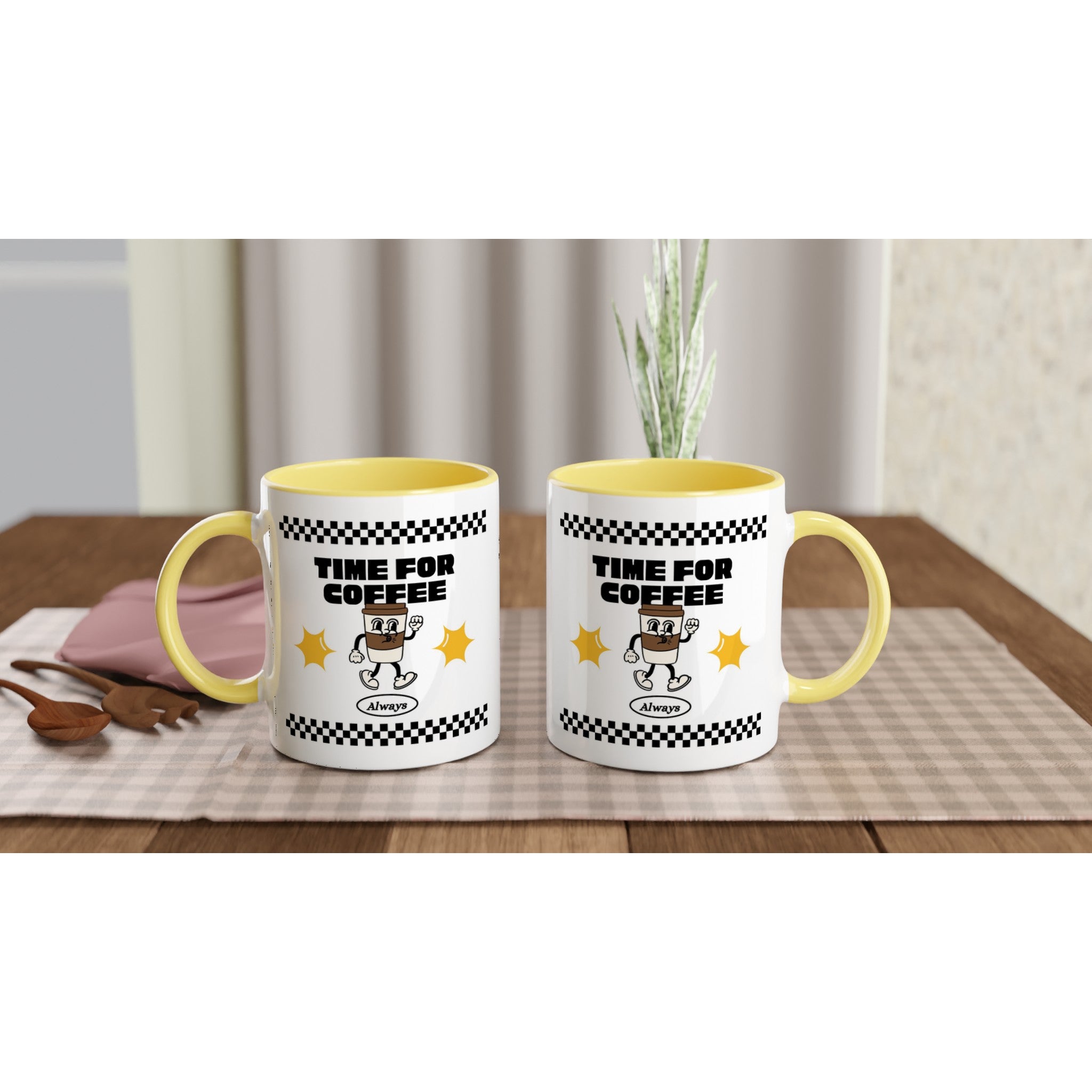 Time For Coffee, Always - White 11oz Ceramic Mug with Colour Inside Colour 11oz Mug coffee Globally Fulfilled retro