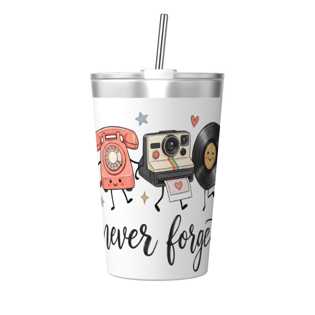 Never Forget Retro Small Stainless Steel Travel Mug Cup 12oz/350ml