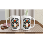 Personalised Good Vibes Only, Hippie Mushroom With Sunglasses White 15oz Ceramic Mug Personalised 15oz Mug Globally Fulfilled Posititvity