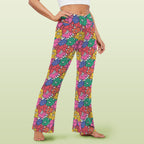 Bright And Bold Flowers High Waist Crossover Tummy Control Flare Leggings High Waist Flare Leggings Plants Printed Offshore