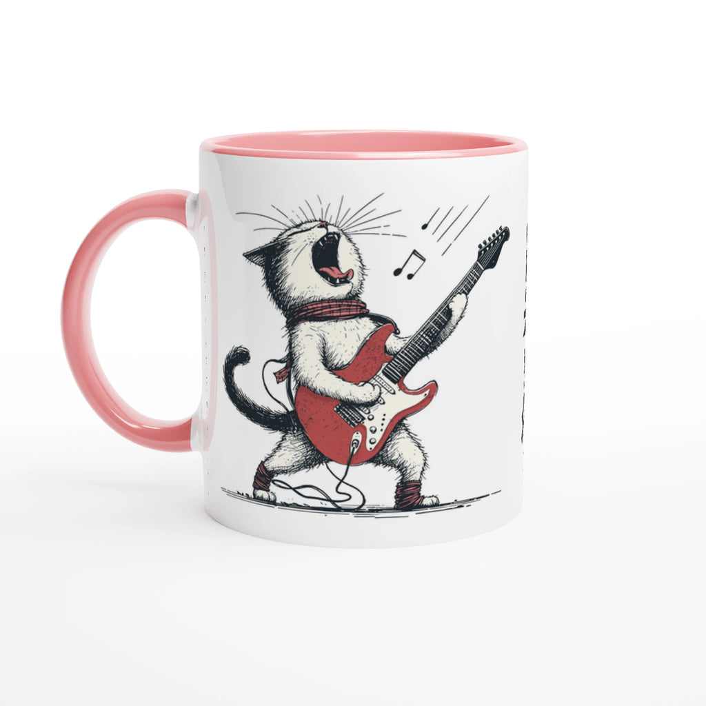 Personalised Cat Playing Guitar 11oz Ceramic Mug Ceramic Pink Personalised 11oz Mug animal Globally Fulfilled Music