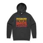 Husband, Dad Barista, Legend Men's AS Colour Hoodie Asphalt Marle Mens Hoodie Coffee Dad Printed In Australia