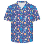 Planets On Blue Men's Crinkle Hawaiian Shirt