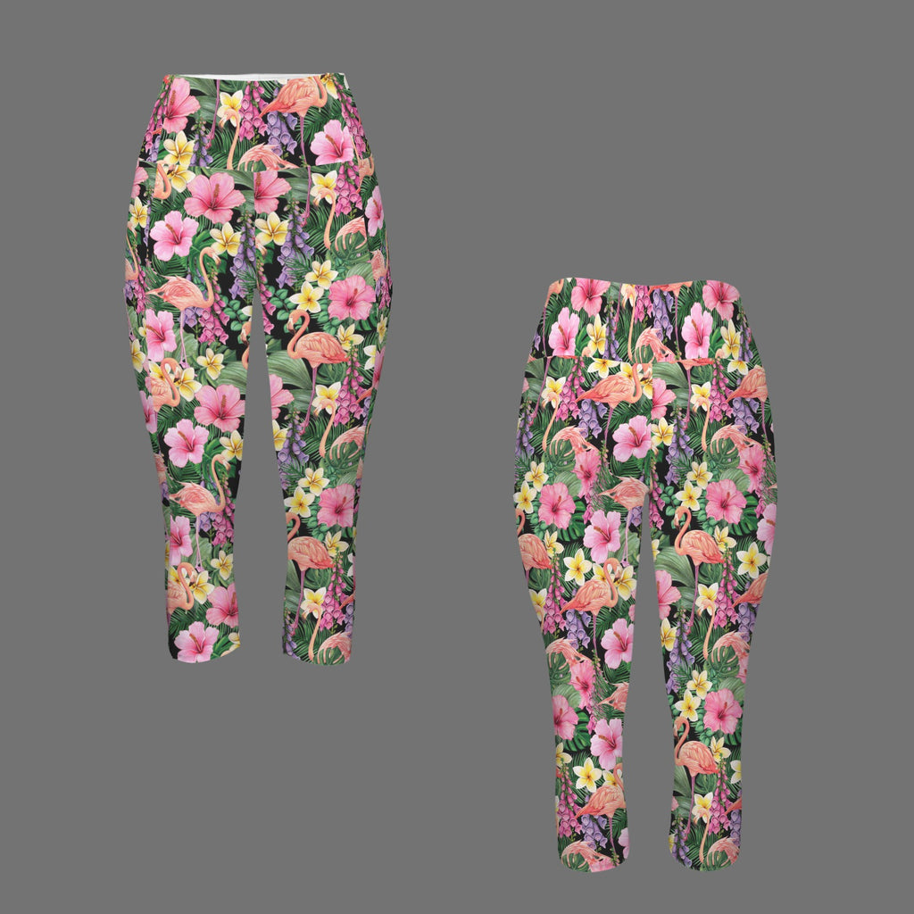 Flamingo Jungle Women's High Waist Pocket Capri Yoga Leggings Women's High Waist Capri Yoga Leggings animal Printed Offshore