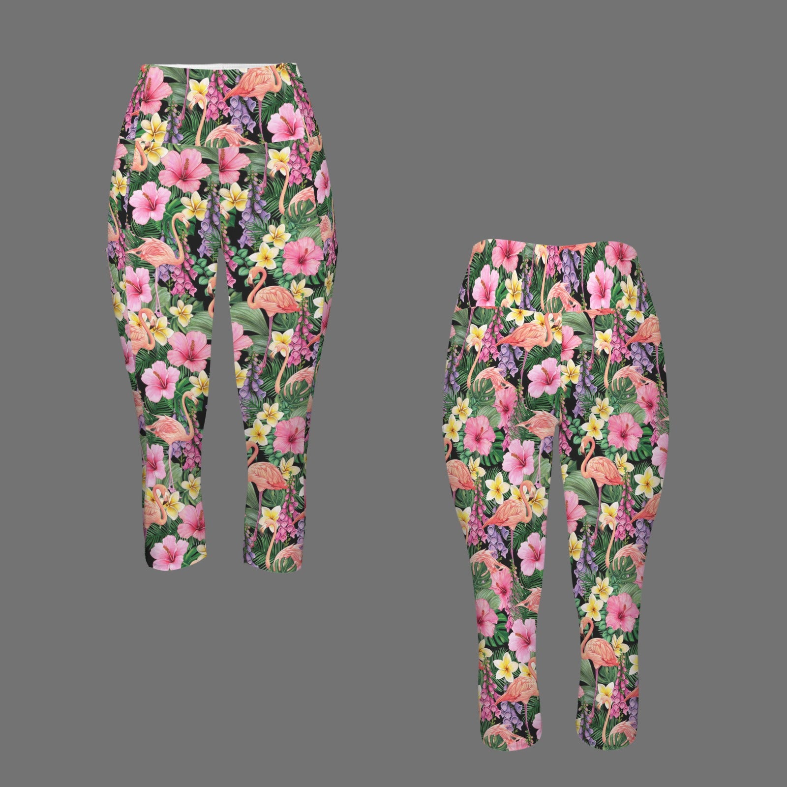 Flamingo Jungle Women's High Waist Pocket Capri Yoga Leggings Women's High Waist Capri Yoga Leggings animal Printed Offshore