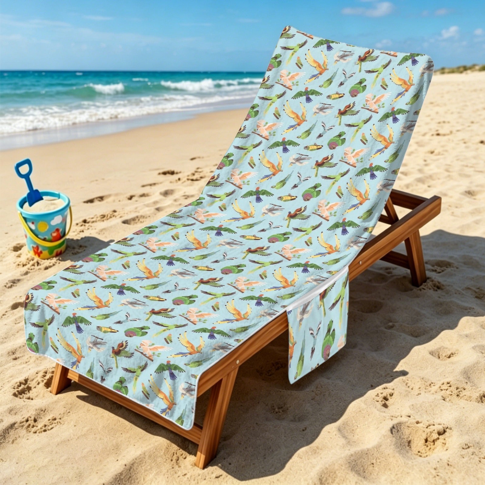 Parrots Beach Chair Towel Cover with Side Pockets