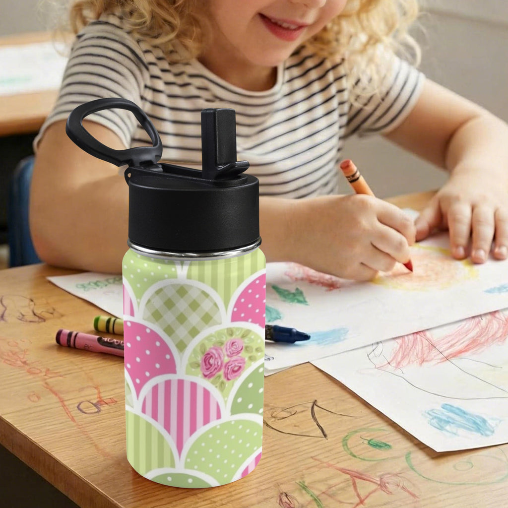 Floral Tabs 12oz Kids Water Bottle with Straw Lid