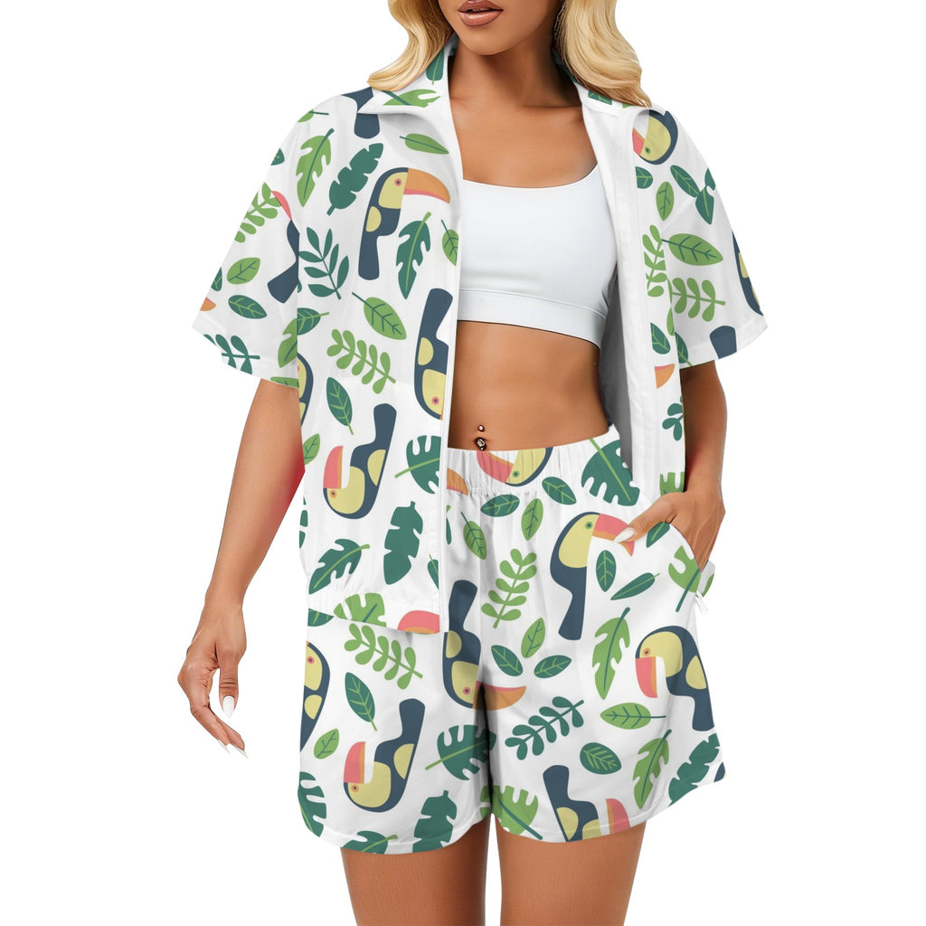 Toucans Women's Windbreaker Short Set 2XL Women's Windbreaker Short Set animal Printed Offshore