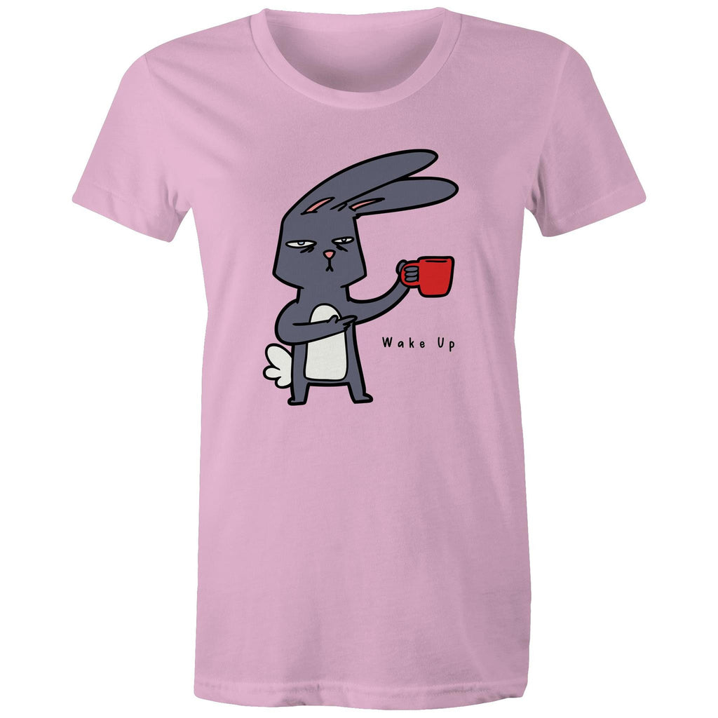 Rabbit Coffee, Wake Up - Womens T-shirt Pink Womens T-shirt animal Coffee Printed In Australia