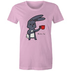 Rabbit Coffee, Wake Up - Womens T-shirt Pink Womens T-shirt animal Coffee Printed In Australia