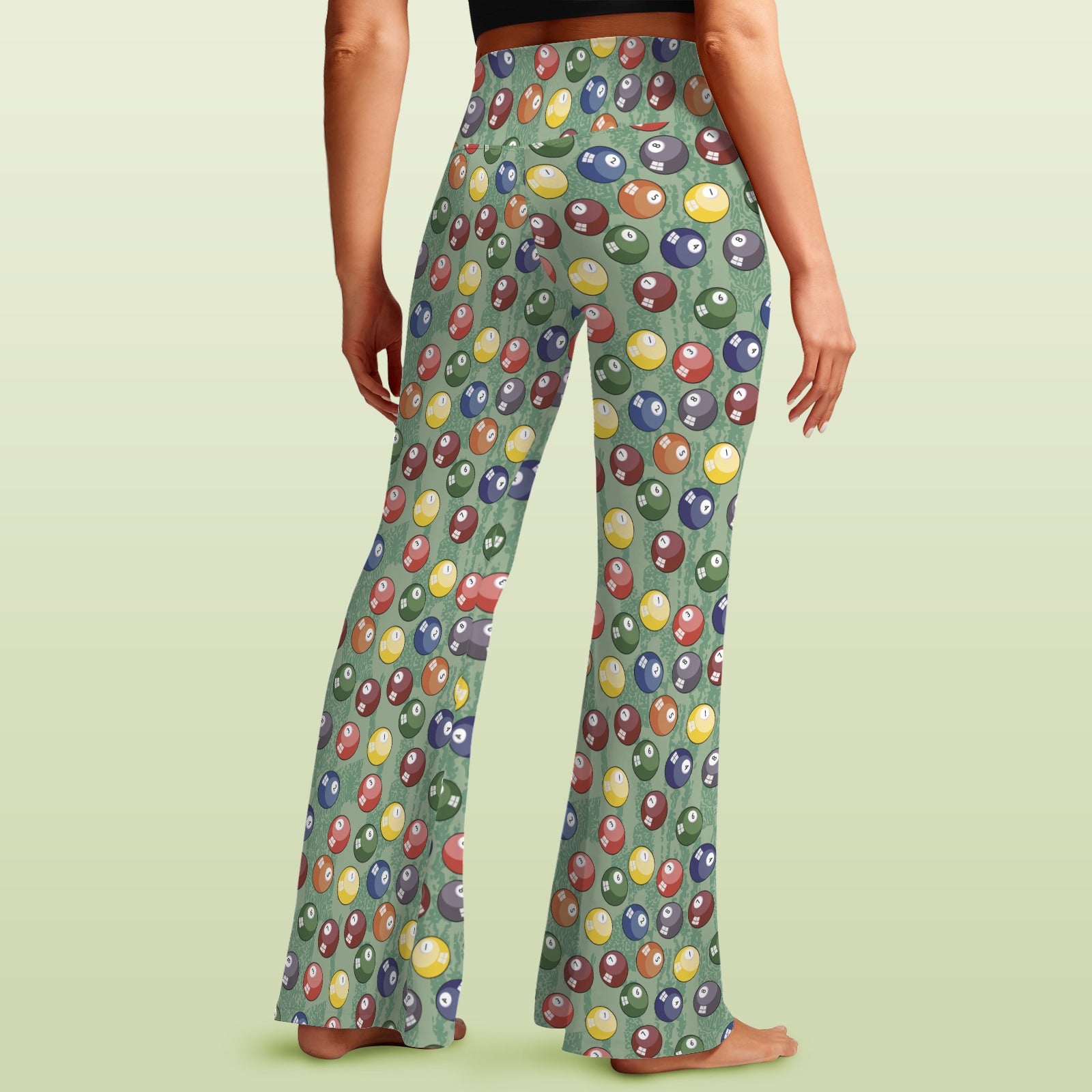 Pool Balls - High Waist Crossover Tummy Control Flare Leggings High Waist Flare Leggings Games Printed Offshore