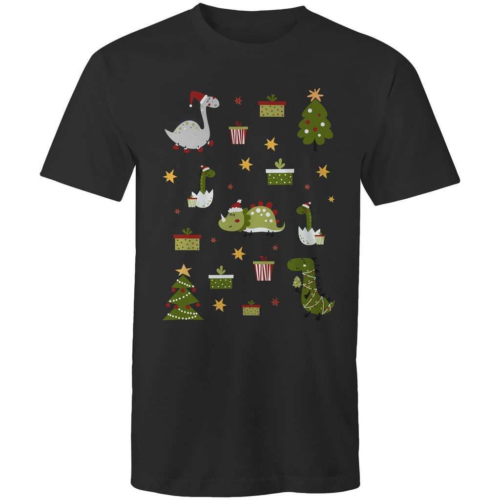 Cute Dinosaur Christmas - Mens T-Shirt Black Mens Christmas T-shirt Christmas Printed In Australia