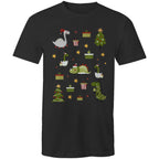 Cute Dinosaur Christmas - Mens T-Shirt Black Mens Christmas T-shirt Christmas Printed In Australia