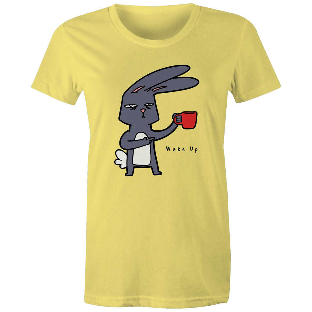 Rabbit Coffee, Wake Up - Womens T-shirt Yellow Womens T-shirt animal Coffee Printed In Australia