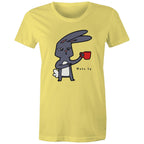 Rabbit Coffee, Wake Up - Womens T-shirt Yellow Womens T-shirt animal Coffee Printed In Australia