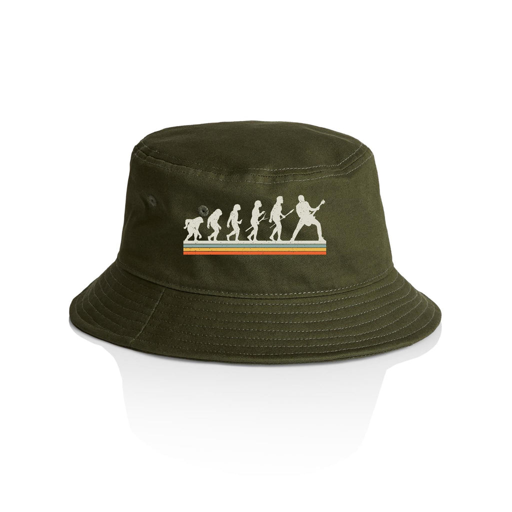 Guitarist Evolution - AS Colour Bucket Hat Army One Size As Colour Bucket Hat Music Printed In Australia