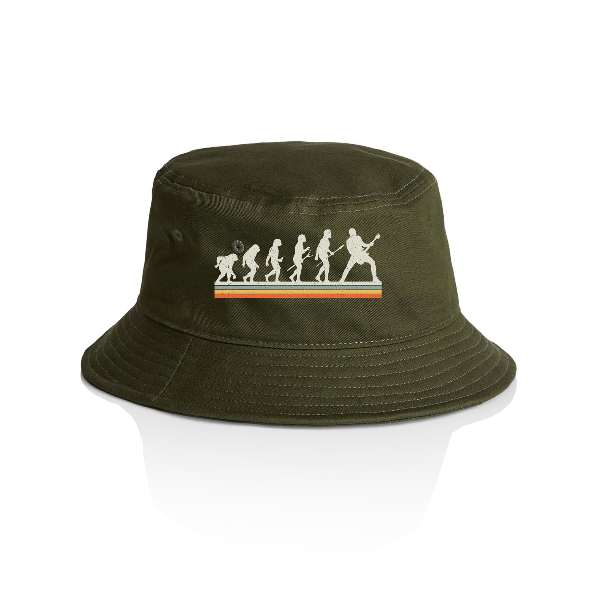Guitarist Evolution - AS Colour Bucket Hat Army One Size As Colour Bucket Hat Music Printed In Australia