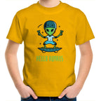 Hello Humans, Alien - Kids Youth T-Shirt Gold Kids Youth T-shirt Printed In Australia Sci Fi